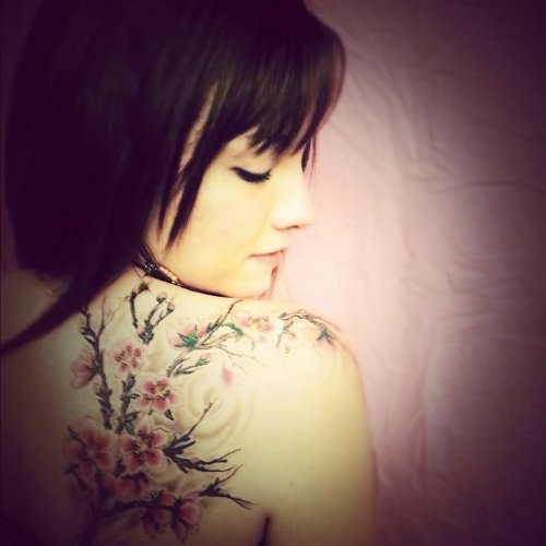 Beautiful Girl With Cherry Blosoom Tattoos